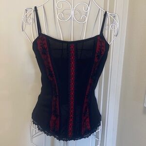 One A Black and Red Lace Corset Crop Top